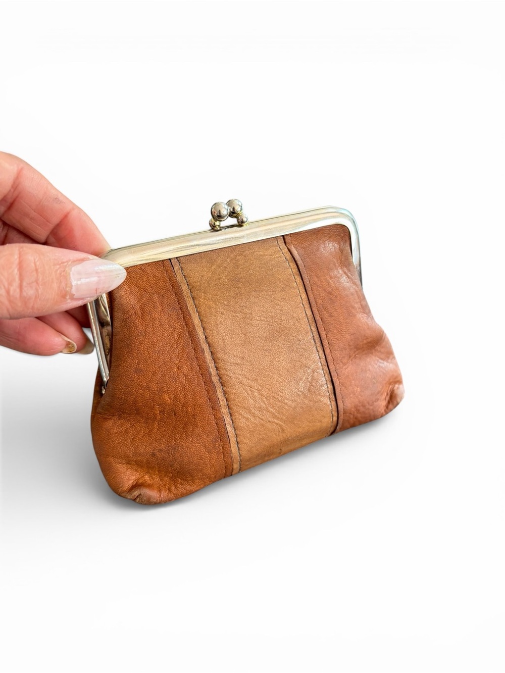 Vintage Buxton Tan Leather Kiss-Lock Coin Purse - Picture 11 of 14